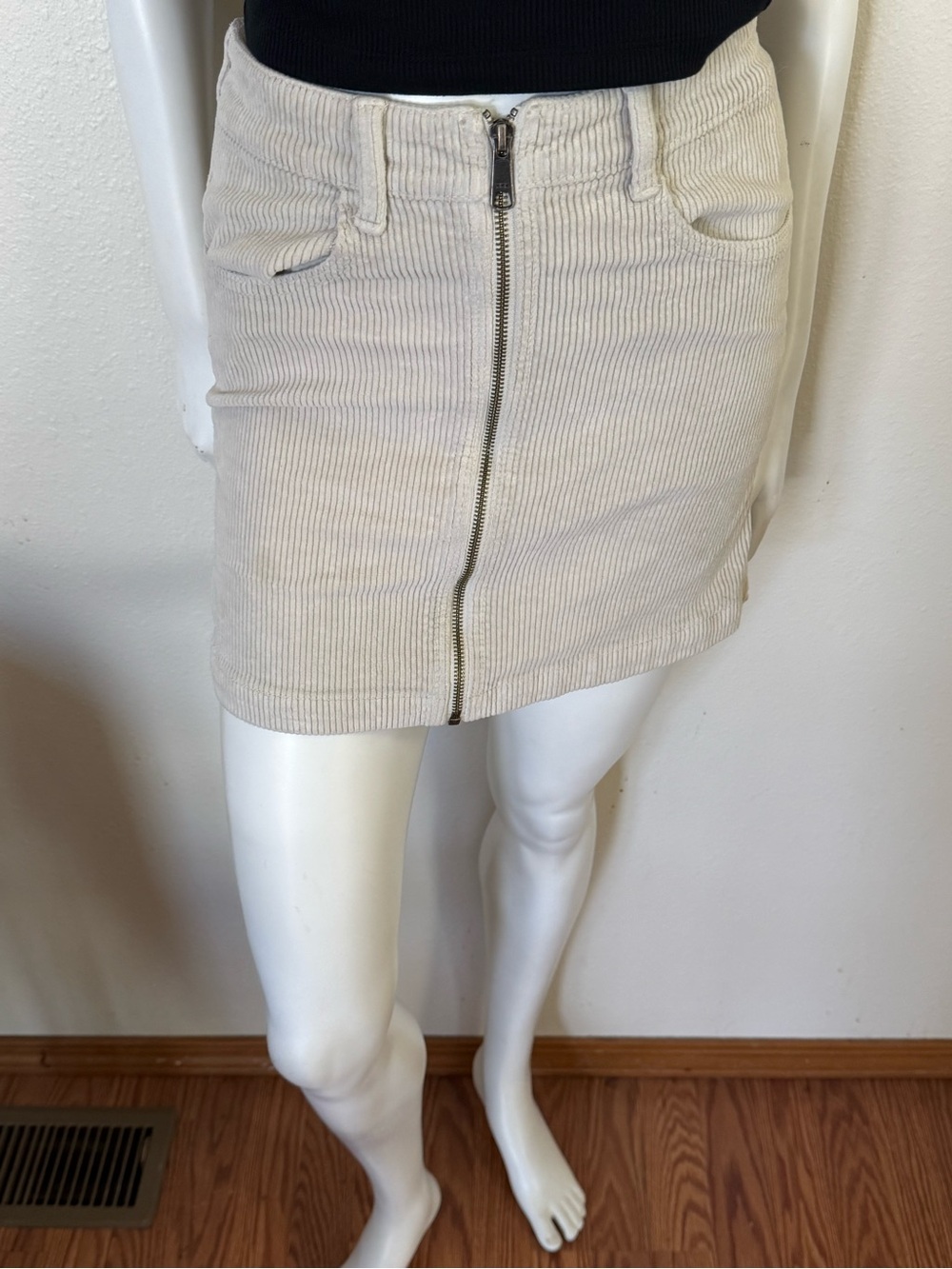 American Eagle Outfitters Cream Corduroy Zip-Up Mini Skirt